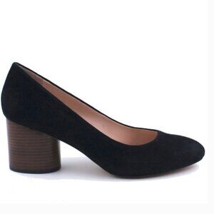 J. Crew Mid Heel Pump in Black Suede with Stacked Heel Size 7